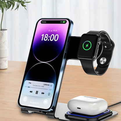 Base de Carregamento 3-em-1 para Apple Watch, Celular e fone sem fio