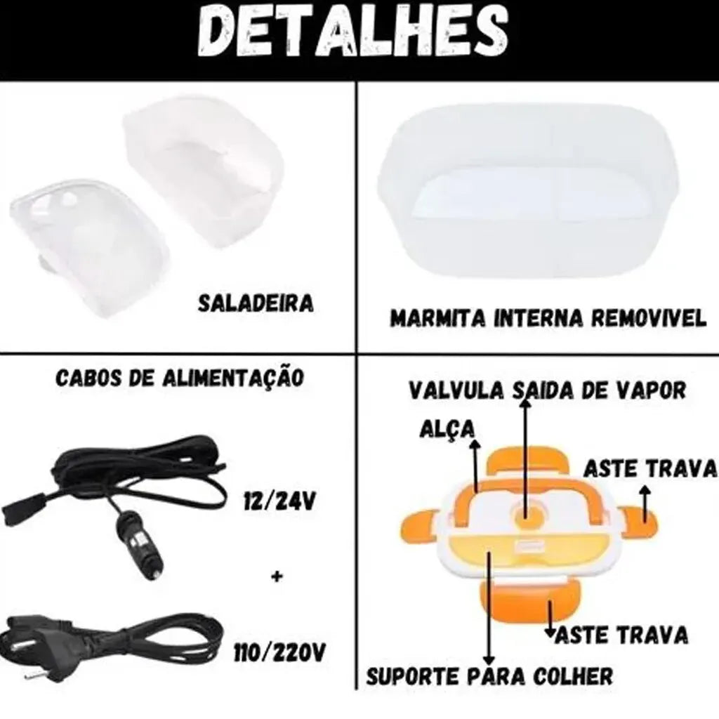 Marmita Elétrica Portátil com Cabo para Carro, Aço Inoxidável